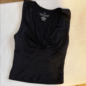 American Eagle Outfitters Black Tie Front Fitted Crop Tank